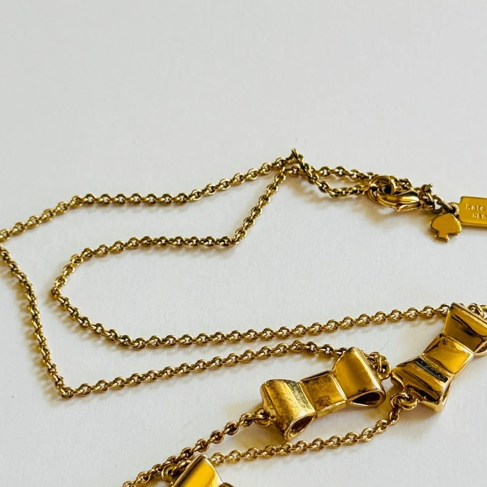 Kate Spade New York Take A Bow Necklace‎ Scatter Long Gold Chain Rare Statement